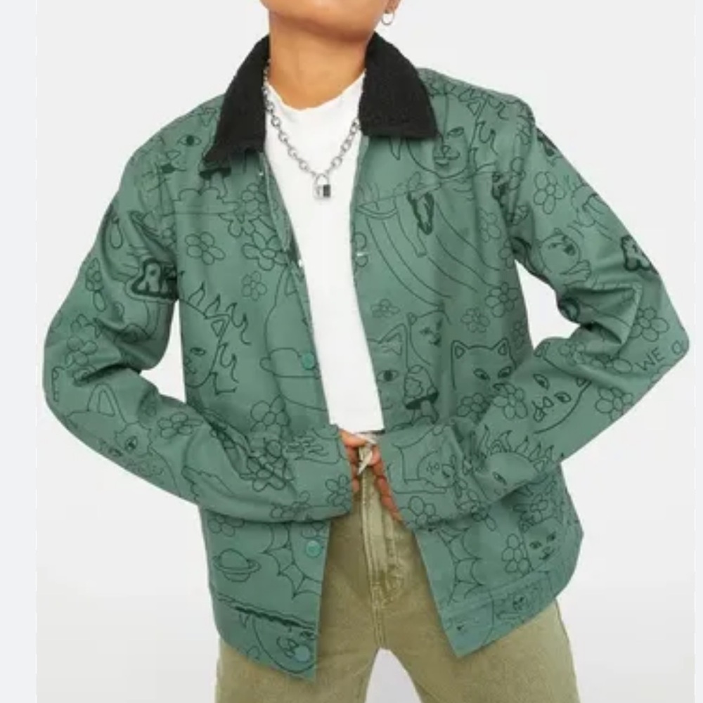 RIP N DIP Forest Green Scribble Sherpa Unisex Size Large